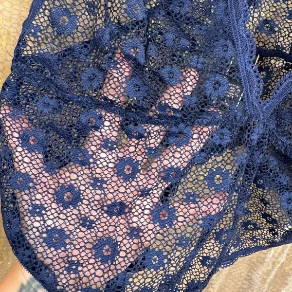 Victorias Secret Navy Blue Fully Lace One Piece Lingerie Bodysuit Large NWOT - Image 3