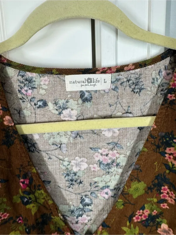 Natural Life Avery Corduroy Floral Midi Dress Brown EarthyTones Size Large - Image 3