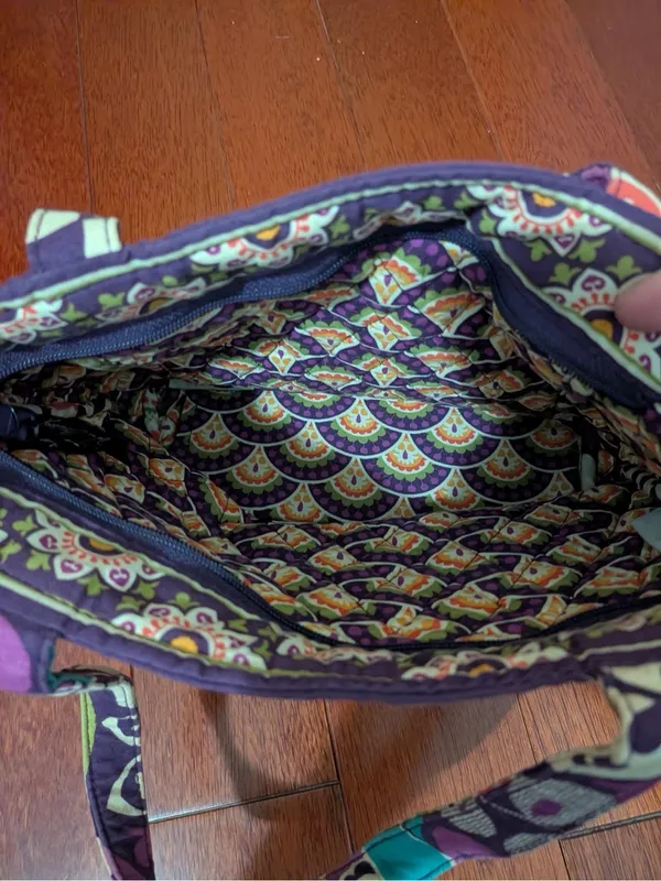 Vera Bradley Purple Green Multicolor Floral Quilted Shoulder Tote Bag - Image 3