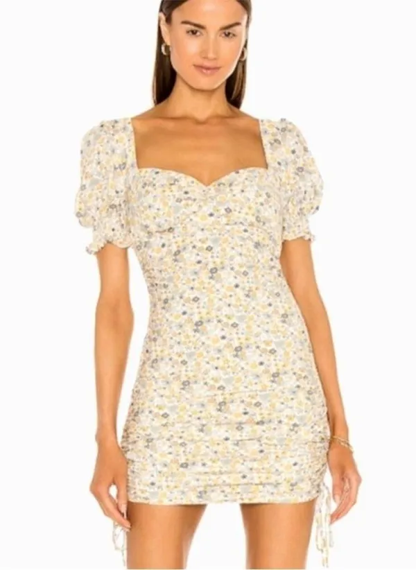 Bardot Dress Cindy Sweetheart Neck Yellow Floral XS 4 - Image 2