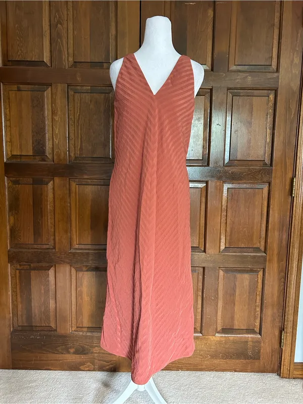 Everlane The City‎ Stripe Midi Dress Redwood Orange V-Neck Size 0 - Image 3