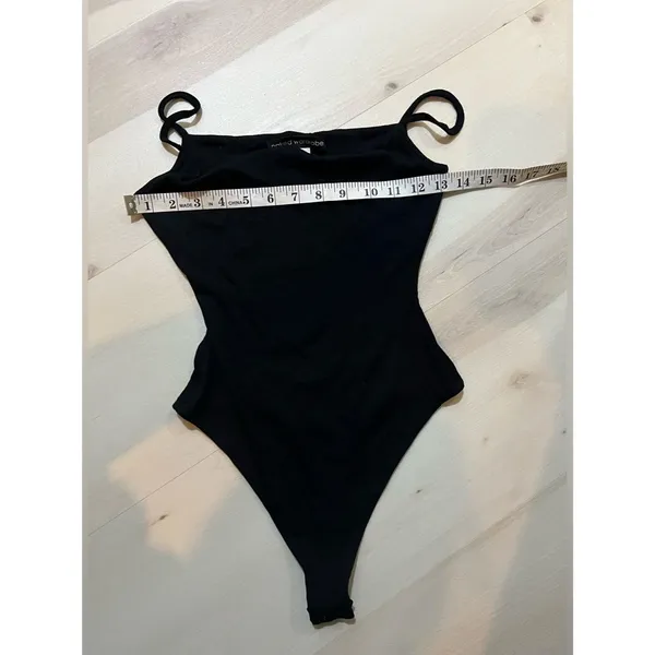 Naked Wardrobe NEW Women Black Spaghetti Strap Ribbed Knit Bodysuit - Image 4