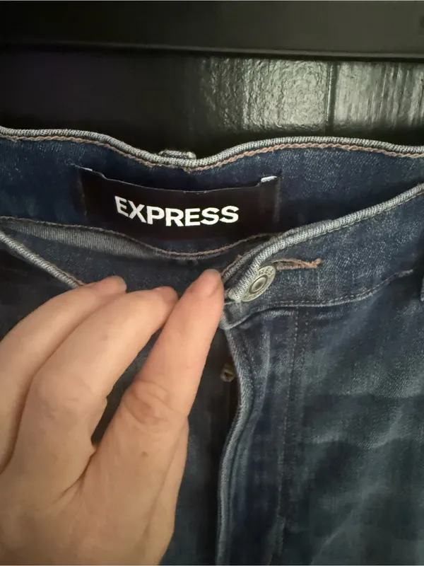 Express Dark Blue Skinny Jeans with Red Side Stripe - Image 3