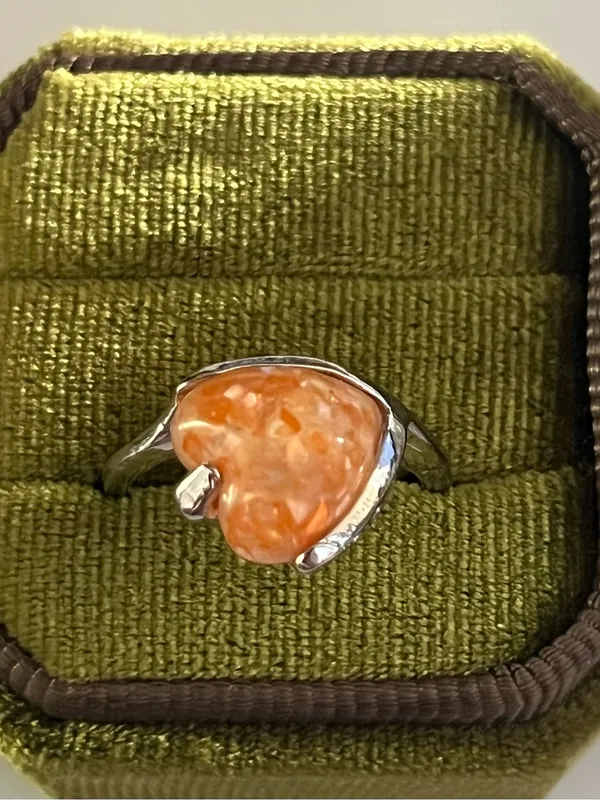 Elegant/Classic Titanium Steel Silver Sparkling Orange Heart Design Ring S 9 - Image 3
