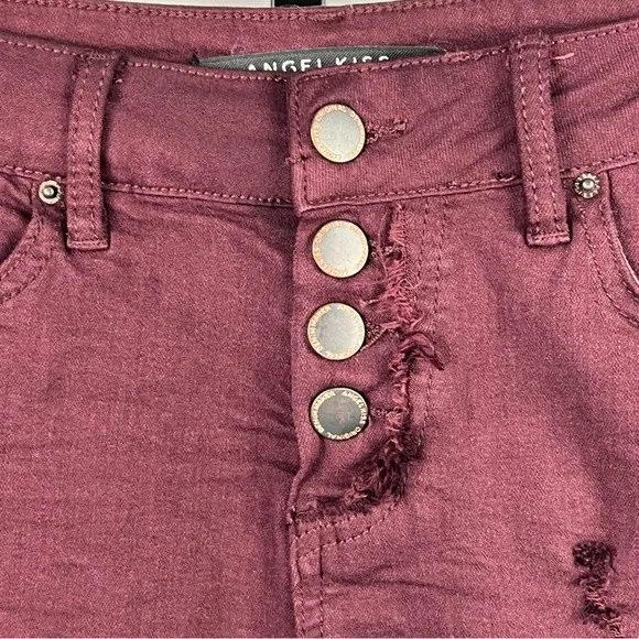 Angel Kiss Juniors Cut Off Shorts Size 1 Burgundy Distressed Edgy Y2K Mid Rise - Image 3