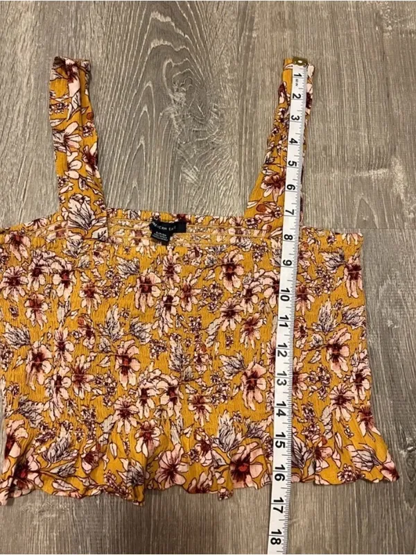 American Eagle Cropped Floral Sleeveless Shirt Smocked Tank Top Size S NWT Boho - Image 4