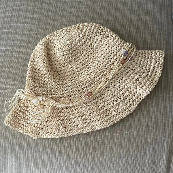 Golden Grove Trading Company Woven Sun Hat with Beading Detail Size S/M - Image 9