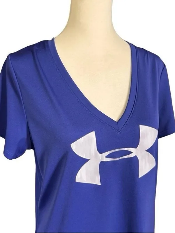 Under Armour Heat Gear Women's Large Blue Loose Fit V-Neck Performance T-Shirt - Image 5