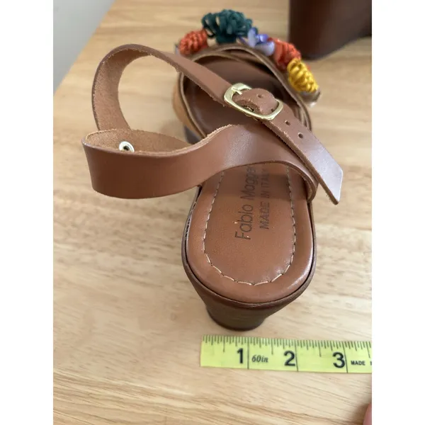 Fabio maggenti brown heel wedge leather flower accent Sz 7 boho floral See De - Image 12