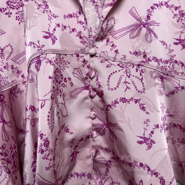 Free People Women PJ Set M Pink Beauty Sleep‎ Blushing Combo Bow Floral Peplum - Image 8