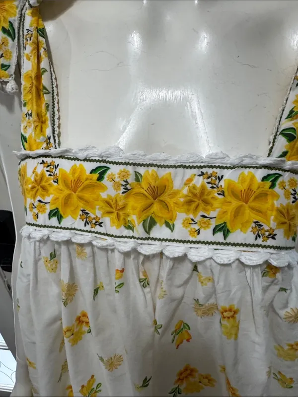 FARM Rio 100% Cotton Azaleia Yellow Floral Tie Straps Mini Dress Size Large - Image 7