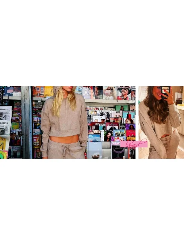 Alo Muse Hoodie Gravel Heather Tan Ribbed Stretchy Sweatshirt Sweater Pullover L - Image 11