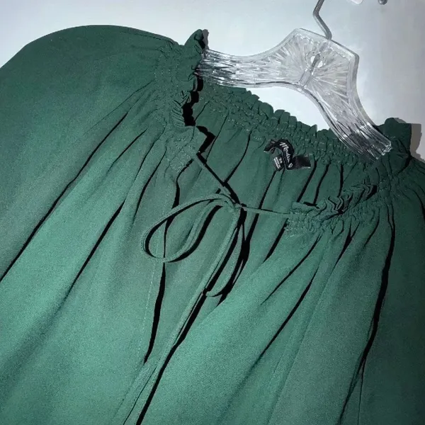 Madewell Long-Sleeve Tie-Neck Top Luxury Forest Sheer Blouse Size XS #1100 - Image 4