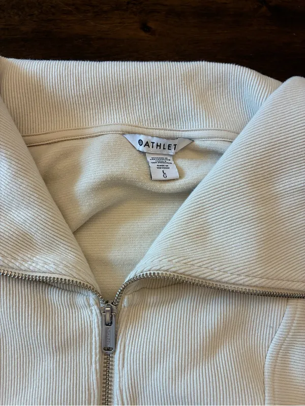 Athleta Ottoman Rib 1/4 Zip Sweatshirt Women’s Large Quarter Pullover Bone Cream - Image 2