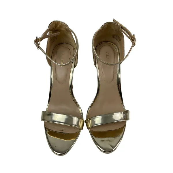Aldo Madalene Gold Ankle Strap Open Toe Platform Heels Strappy Dress Sandals 7.5 - Image 2