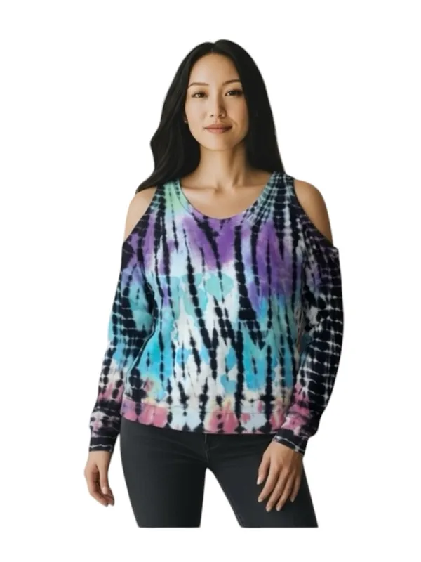 YFB Young Fabulous & Broke ☀︎︎ Cold Shoulder Pullover ☀︎ Multi Tie Dye ☀︎ Medium - Image 14
