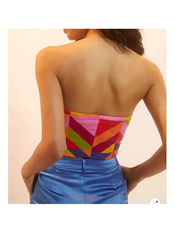 NWOT Farm Rio x Anthropologie Strapless Cropped Blouse Multicolor Women’s XS - Image 14