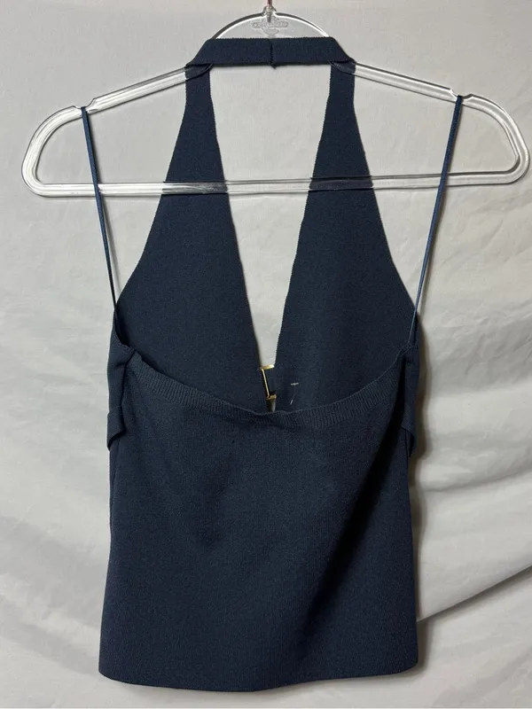 Blue Top - silence + noise Navy Halter Buckle Urban Outfitters - Image 4