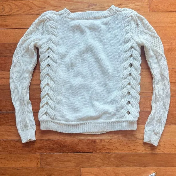 DIANE VON FURSTENBERG Knit Crochet Cream Sweater‎ size Petite - S - Image 2