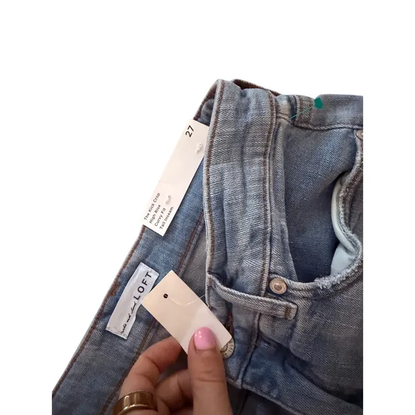 LOFT The Kick Crop Jeans Womens 27 Tall Curvy High‎ Rise Light Wash Raw Hem NWT - Image 3