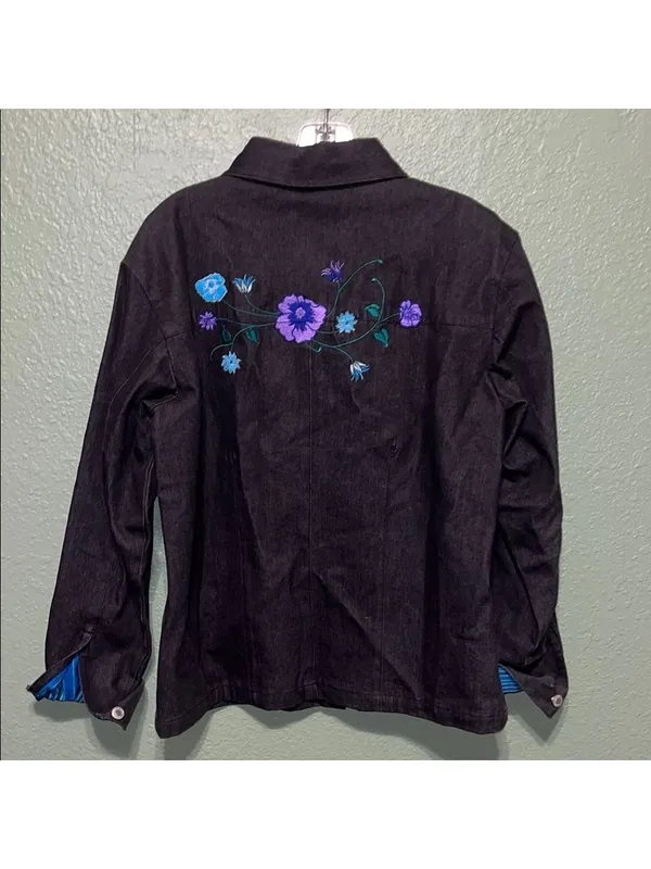Vintage Embroidered Jean Jacket with Floral Design denim cottagecore teacher - Image 5
