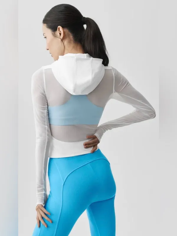 Alo Softsculpt Superset Full Zip Hoodie Jacket Sheer Sleeves & Back Detail White - Image 2