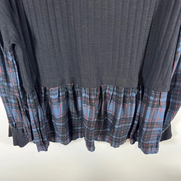Maurices Womens XXL Black Ribbed‎ Plaid Mixed Media Babydoll Top NWT Grunge - Image 3