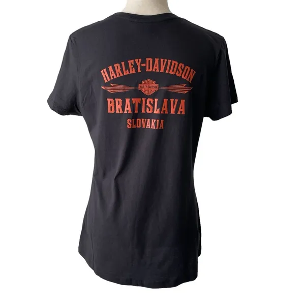 Harley Davidson Black Tee Shirt Women’s Size L Bratislava Slovakia Round Neck - Image 4