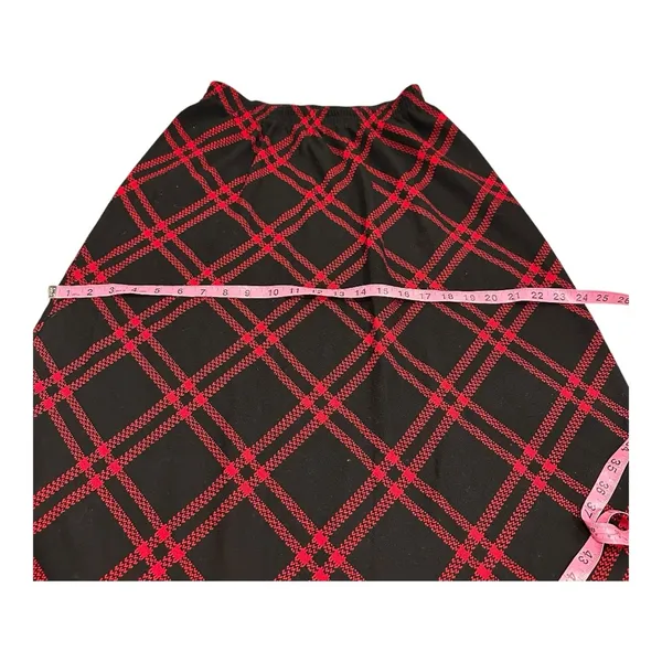 Ecco Eccobay Vintage Taylor Swift Style Red Black Plaid Wool A-Line Midi Skirt‎ Med - Image 5