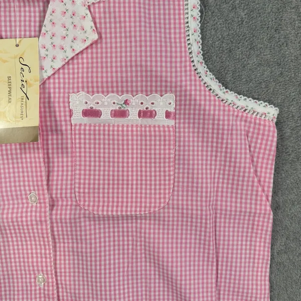 Secret Treasures Gingham Pajama Top Women's Small Pink Cottagecore Sleeveless - Image 3