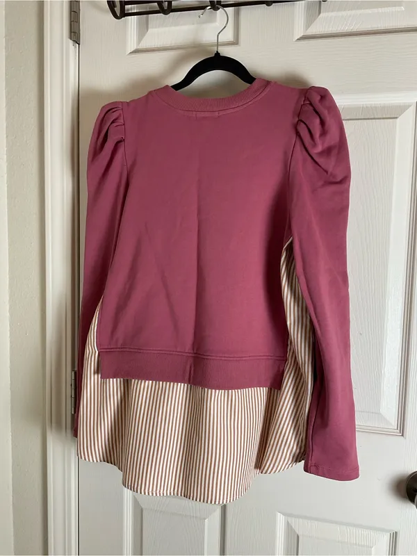 Maeve by Anthropologie Mixed Media Puff Sleeve Sweatshirt Medium - Image 7