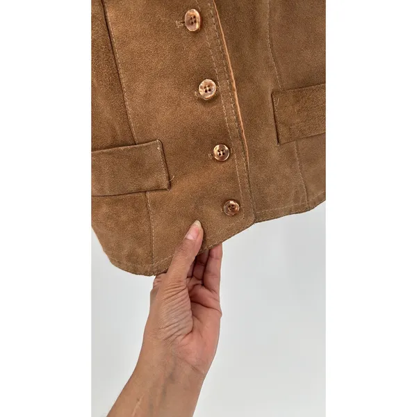 Vintage WINLIT Suede tan Vest size S western biker festival concert bohemian - Image 6