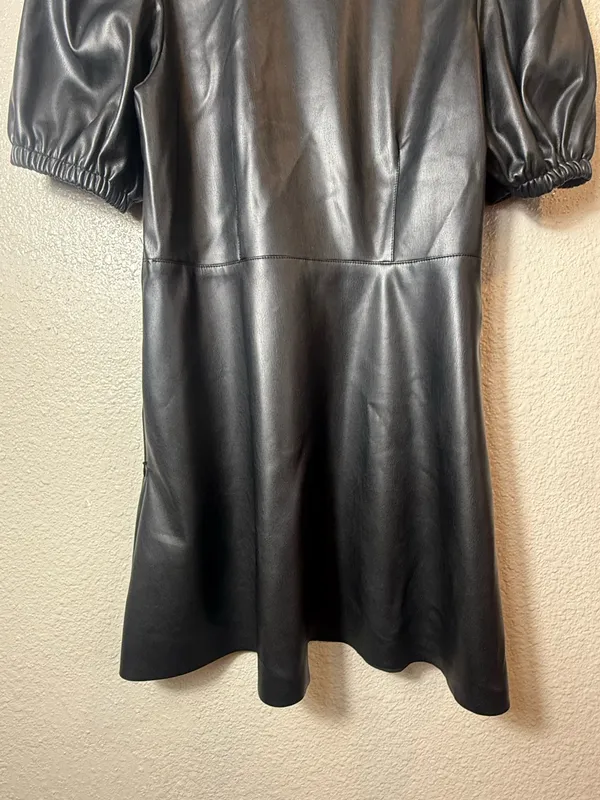 Zara Black‎ Faux-Leather Puff Sleeve Mini Dress Size M - Image 8