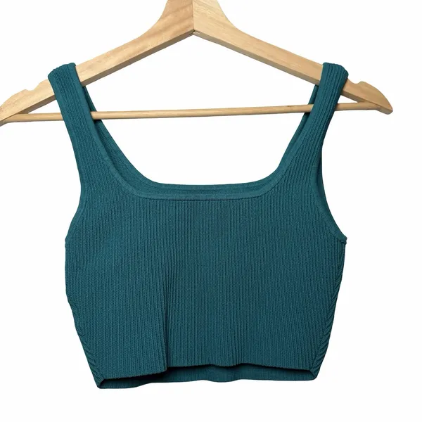 Aritzia Babaton Women's Sculpt Knit Squareneck Cropped Tank Teal Green S Ribbed - Image 4