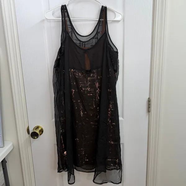 Simply Vera Vera‎ Wang black bronze sequin metallic layered lined sheer dress S - Image 6