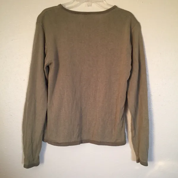 Olive green embroidered beaded detail sweater size small | Kathie Lee Collection - Image 4