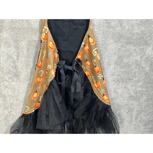 Halloween Bib Apron Handmade One Size Rhinestone BOO Black Tulle Pumpkins - Image 6