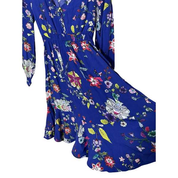 Maeve Anthropologie Floral Butterfly‎ Mini Dress Blue V-Neck Smocked Waist XS - Image 3