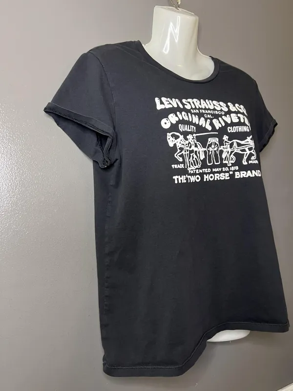 Levi's Shirt Womens Large Black Levi Strauss Two Horse Graphic Tee Top Logo - Image 3