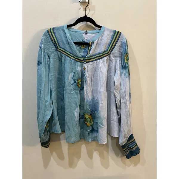 Bl^nk London FINDEL TOP Anthropologie Floral Smocked Watercolor Size Large - Image 4