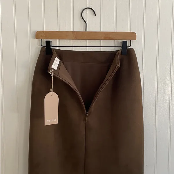 MESHKI Hayes Faux Vegan Suede Midi Maxi Skirt in Chocolate Brown Size XS NWT - Image 8