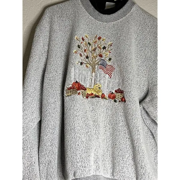 Women's Size L Dog Made In USA Bon Worth Gray Fall Sweatshirt - Image 2
