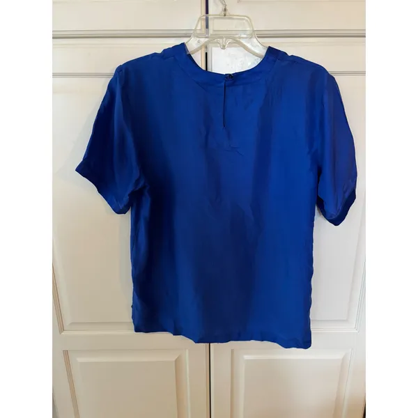 Willow Ridge Royal Blue 100% Silk Short Sleeve Blouse Top Medium 42454 - Image 3