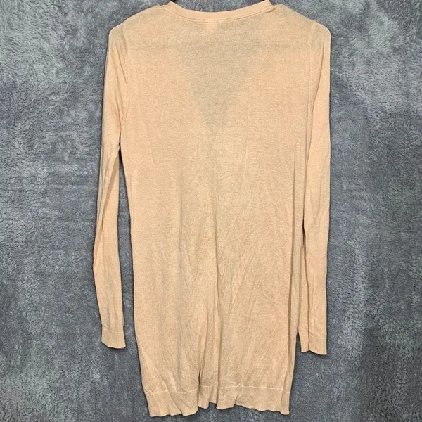 H&M Cardigan‎ Women 34 Peach Tan Longline Button Front V-Neck Knit Pockets - Image 5