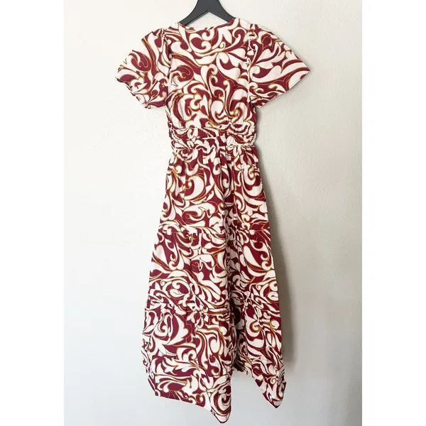 Anthropologie Somerset Maxi‎ Dress XS Burgundy Cream Printed Smocked Tiered NEW - Image 7
