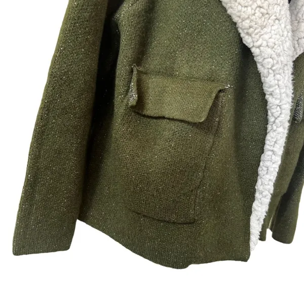 Zara Knit Olive Green Scherling Oversized Coat - Image 4