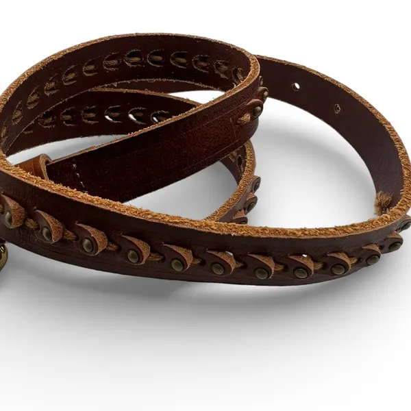 Vintage 90's Fossil women's M studded leather belt brown brass buckle - Image 2
