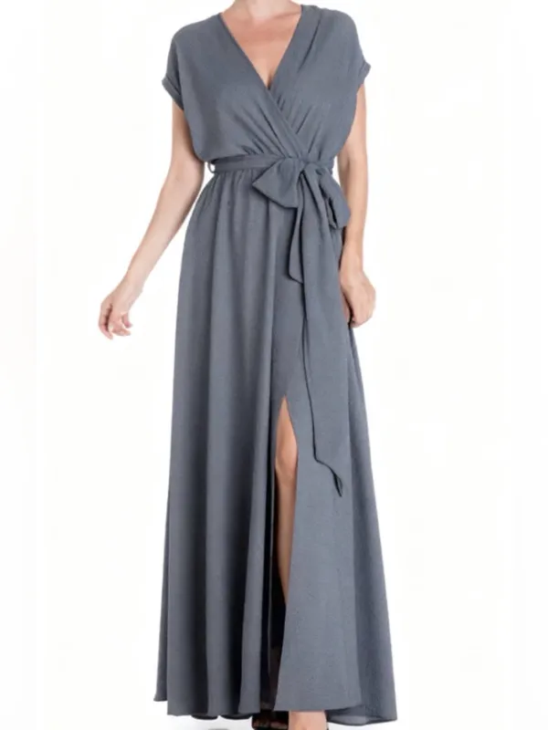 MEGHAN Los Angeles Jasmine Maxi Dress NWT Women’s Sz XL Gray Wrap 👽🧡 - Image 3