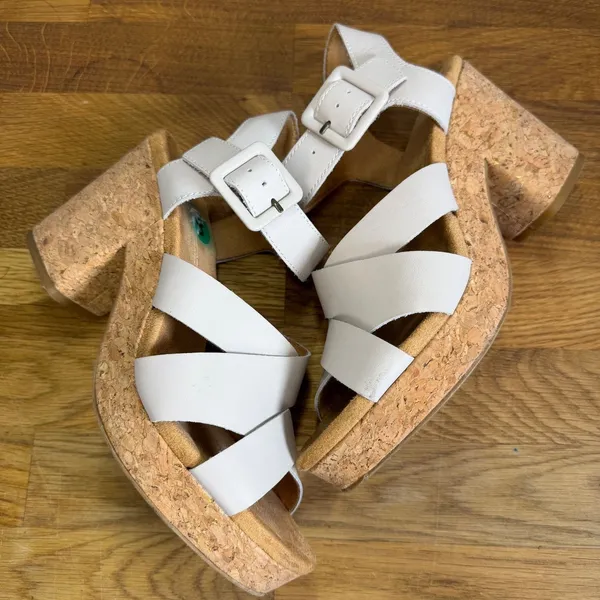 TOMS Ava Cork Sandals Women's 8 Strappy Block Heel 4" Buckle Beige - Image 5