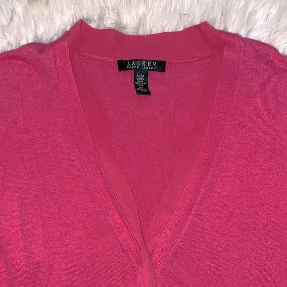 Ralph Lauren Pink Button Down V Neck Cardigan - Image 2